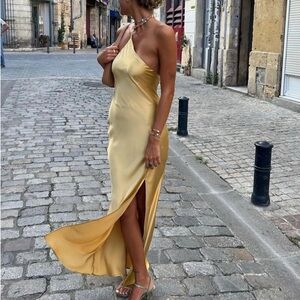 Commense One Shoulder Yellow Dress